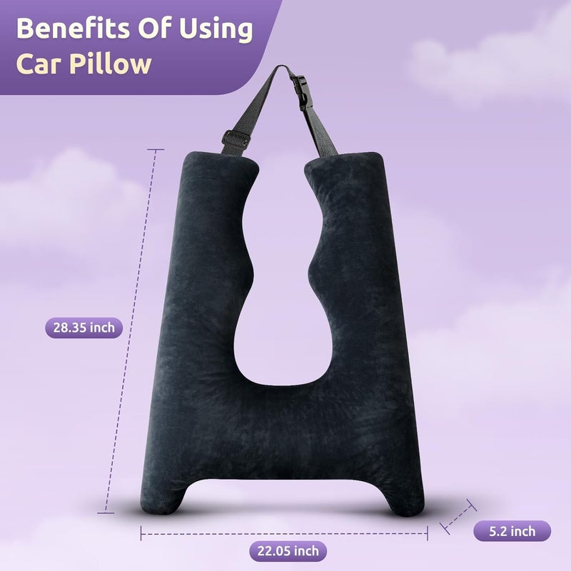FAIORD Car Pillow for Kids Travel Pillow with Adjustable Strap, Kids Floor Pillows Cushions for Adults and Children to Support Head and Body Road Trip Essentials (Dark Grey) - Image 3